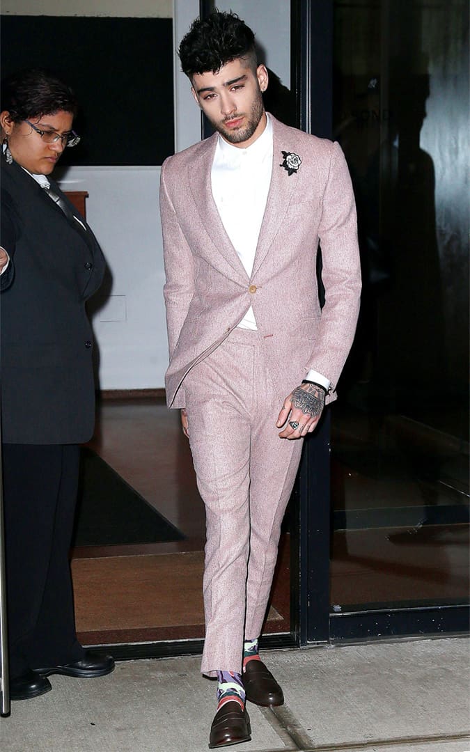Zayn Malik Wearing A Pink Suit in New York