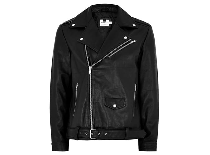 Topman Oversized Black Leather Biker Jacket