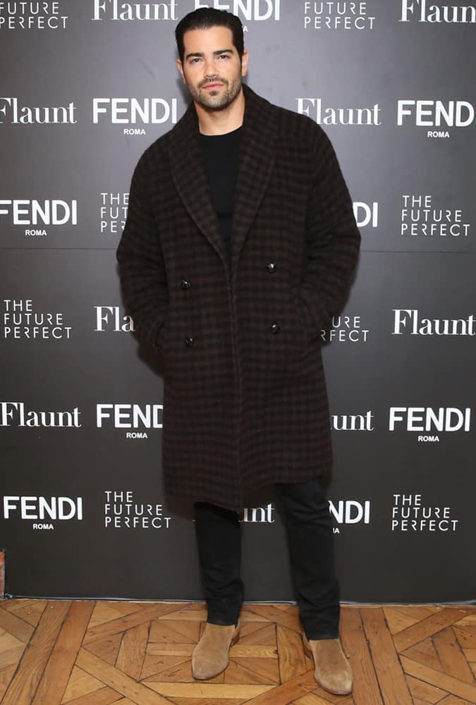 Jesse Metcalfe Wearing A Check Overcoat