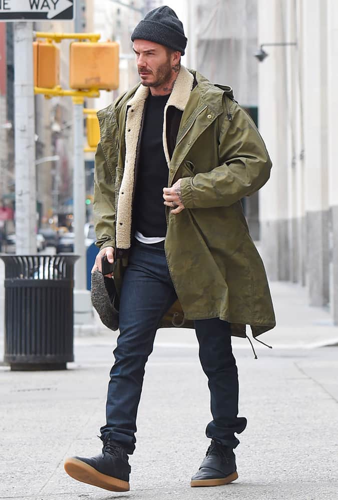 David Beckham Wearing A Parka Jacket