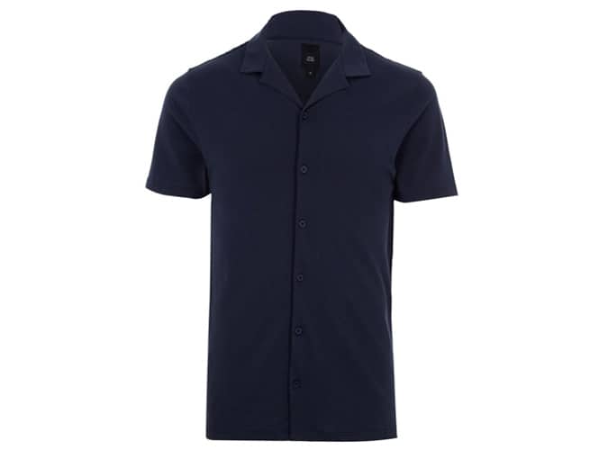 River Island Navy Pique Revere Shirt