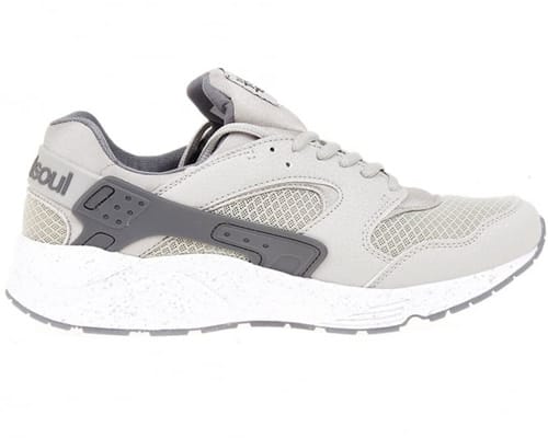 TWISTED SOUL Mens Light Grey PU Panel Textured Lace Up Runner Trainer