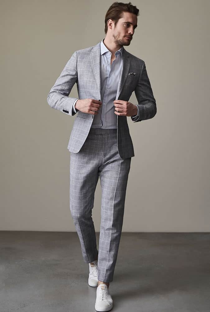 How to wear a check suit with trainers
