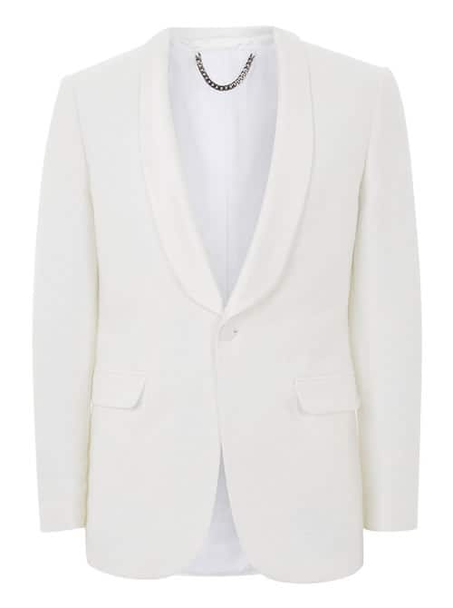 White Jacquard Tuxedo Jacket With Satin Lapel