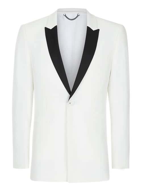 Off White Contrast Lapel Skinny Fit Tuxedo Jacket