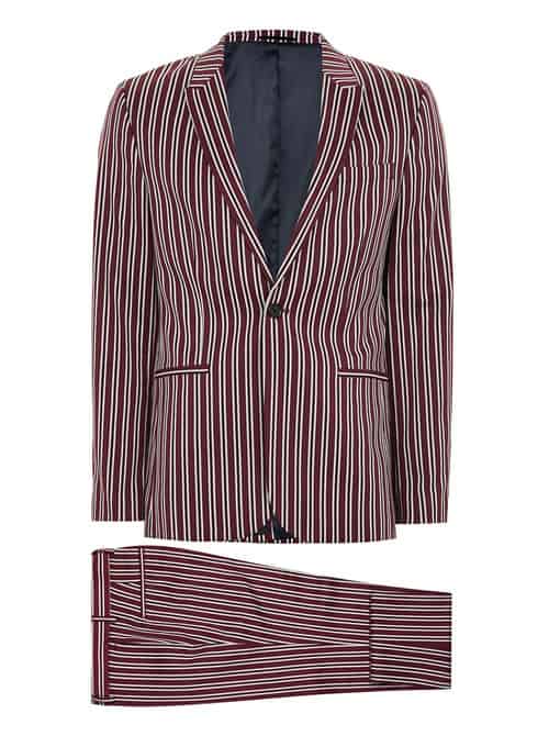 Burgundy And White Stripe Skinny Fit Suit