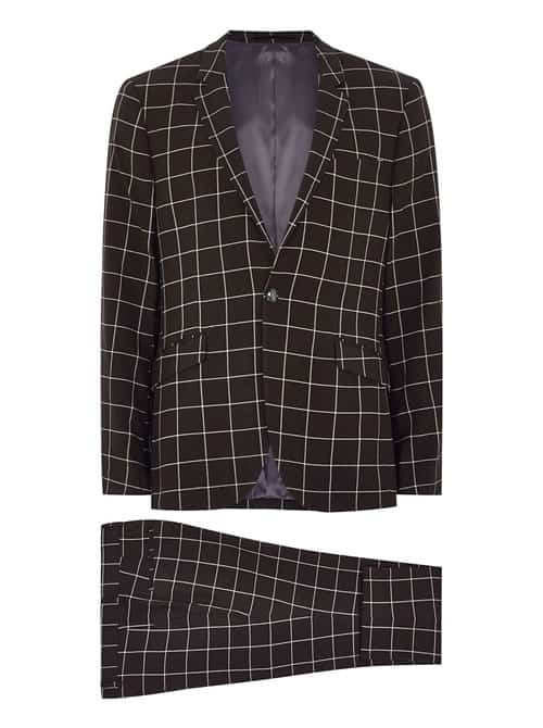 Black And White Windowpane Check Skinny Suit