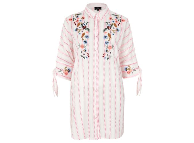 Pink stripe embroidered pyjama shirt