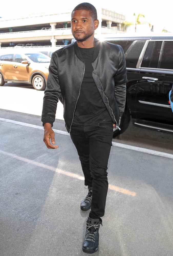 Usher Dressed In A Satin Black Bomber Jacket
