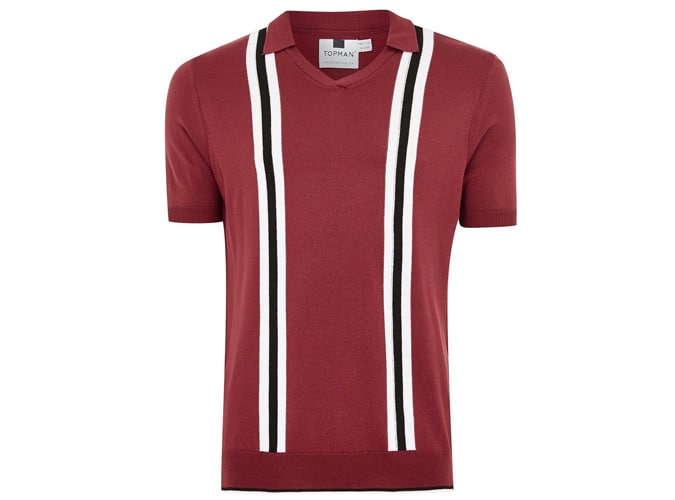 Topman Red Revere Stripe Short Sleeve Knitted Polo