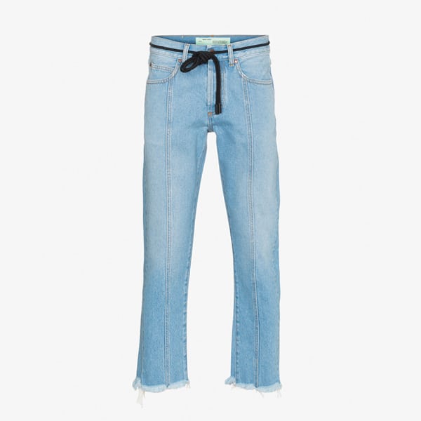 Diagonal Stripe Frayed Denim Jeans