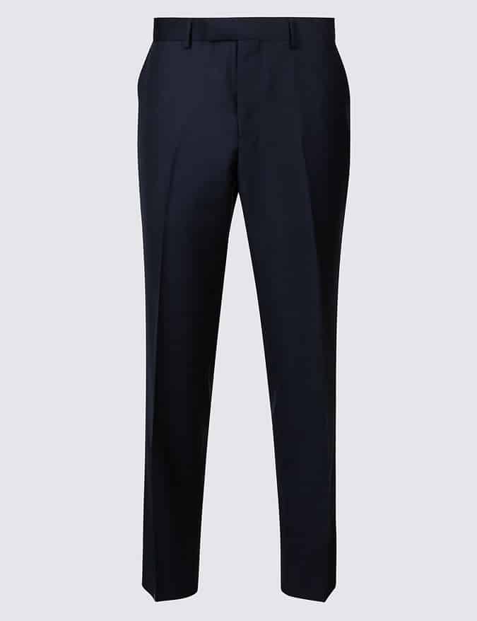 Navy Tailored Fit Wool Trousers