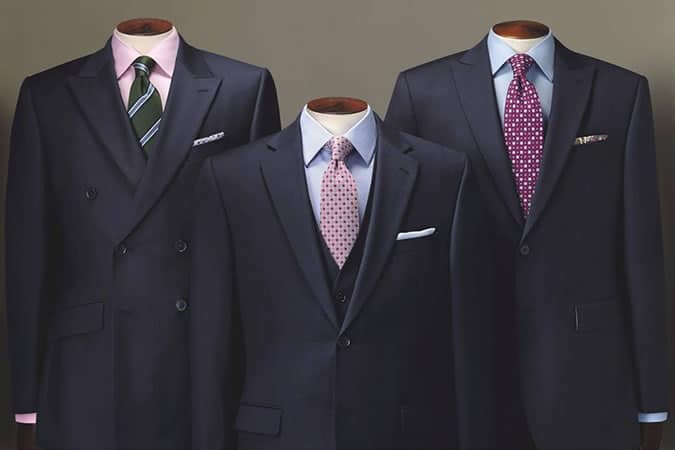 Single- double-breasted suits and a three-piece
