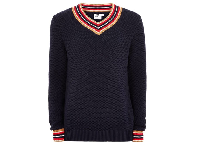 Topman Navy Textured V Neck Jumper