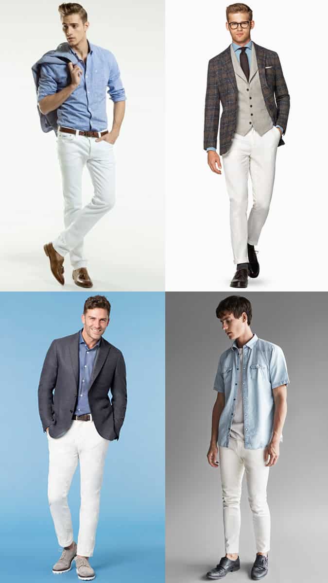 Men's White Jeans and Denim/Chambray Shirts Combinations