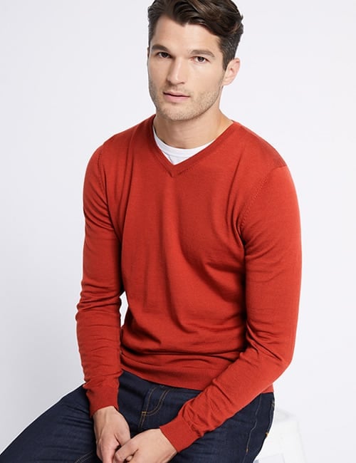 M&S COLLECTION Pure Extra Fine Merino V-Neck Jumper