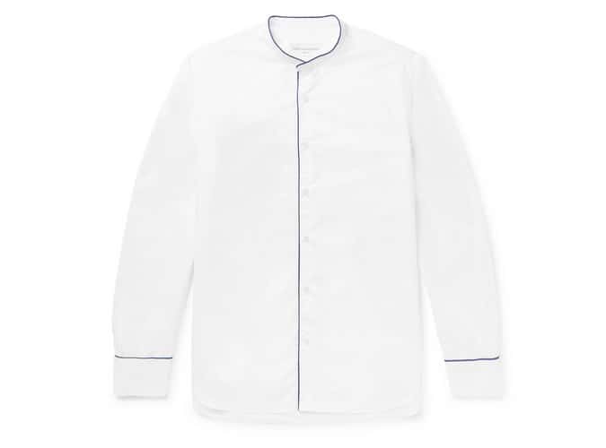 OFFICINE GENERALE Slim-Fit Grandad-Collar Piped Cotton-Poplin Shirt