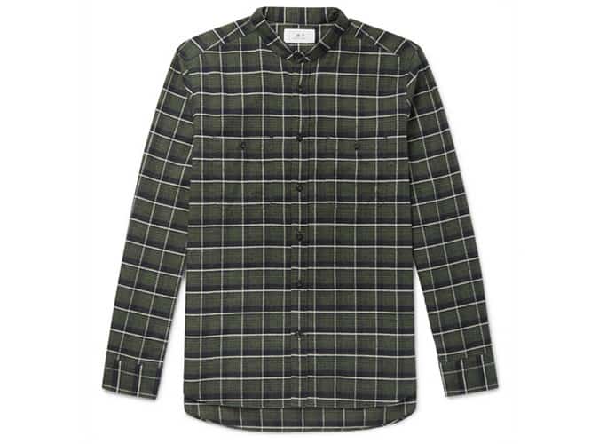 MR P. Grandad-Collar Checked Cotton-Flannel Shirt