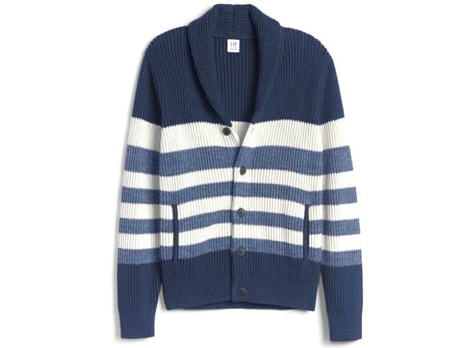 Ribbed Stripe Shawl Cardigan Sweater
