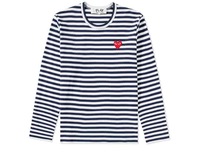 COMME DES GARCONS PLAY LONG SLEEVE HEART LOGO STRIPE TEE