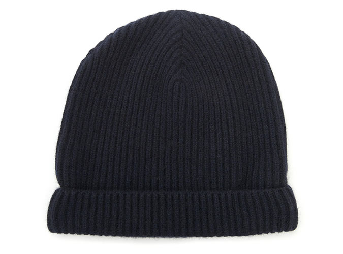 John Lewis & Partners Italian Cashmere Ribbed Beanie Hat, One Size, Navy