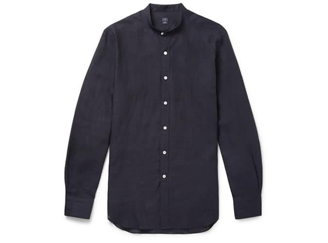BEAMS F Grandad-Collar Linen Shirt