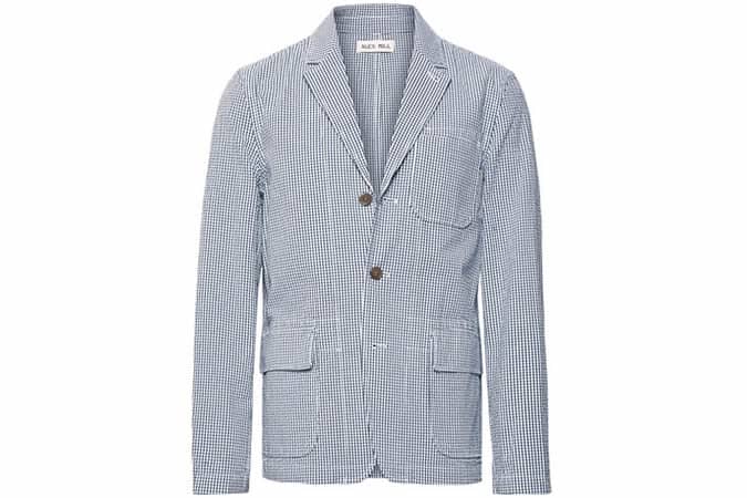 ALEX MILL Storm-Blue Unstructured Gingham Cotton-Seersucker Blazer