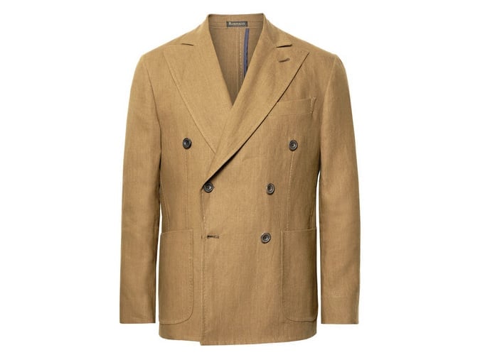 RUBINACCI Brown Double-Breasted Linen Suit Jacket