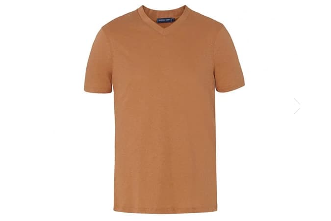 LINEN T-SHIRT V NECK SHORT SLEEVE FADED CHESTNUT