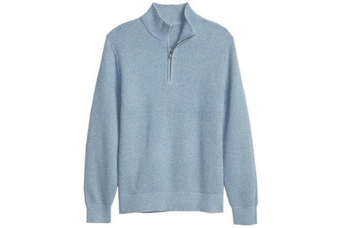 Waffle Stitch Quarter-Zip Mockneck Sweater