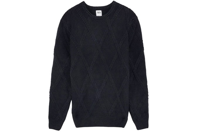 TEXTURED WEAVE ARGYLE SWEATER
