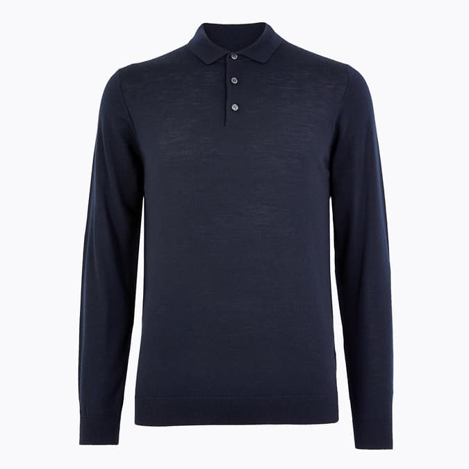M&S COLLECTION Pure Extra Fine Merino Wool Polo Shirt