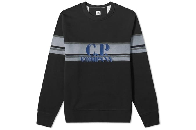 C.P. COMPANY STRIPE LOGO CREW SWEAT