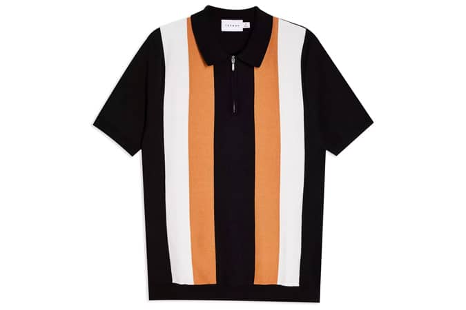 Black And Camel Stripe Knitted Polo