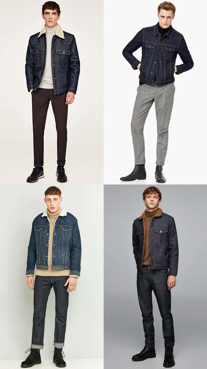 how to wear a denim jacket with a roll neck