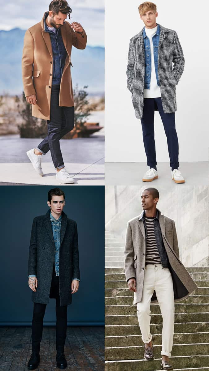 how to wear a denim jacket with an overcoat or topcoat