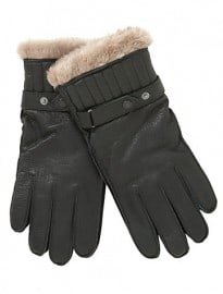 Barbour Leather With Faux Fur Gloves Black