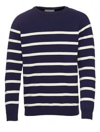 John Lewis Cotton Breton Stripe Crew Neck Jumper Navy