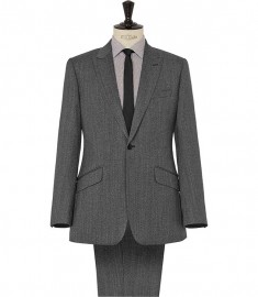 Reiss Harper Peak Lapel Herringbone Suit Charcoal