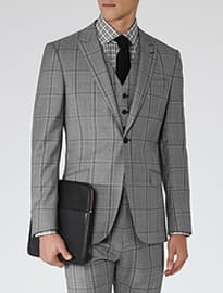 Reiss Avery Large Check Suit Grey