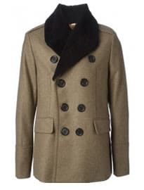 Burberry London Faux Fur Trimmed Collar Double Breasted Coat