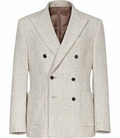 Reiss Puglia Double Breasted Check Blazer Soft Grey