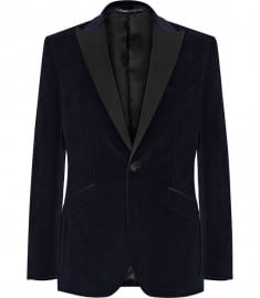 Reiss Philip Single Buttoned Velvet Blazer Navy