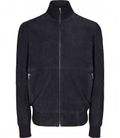 Reiss Oakland Short Suede Zip Through Jacket Navy