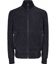 Reiss Oakland Short Suede Zip Through Jacket Navy