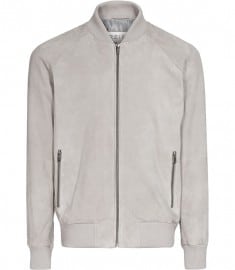 Reiss Trill Suede Bomber Jacket Stone