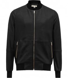 Reiss 1971 Virgil Leather Bomber Jacket Black