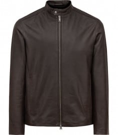 Reiss Tyler Lightweight Leather Jacket Brown