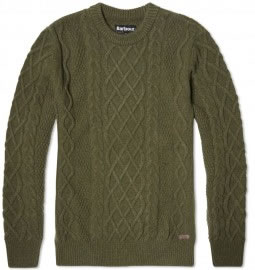 Barbour Kirktown Cable Crew Neck Olive Marl