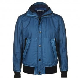 Stone Island Mens Mussola Gommata Blue Hooded Bomber Jacket